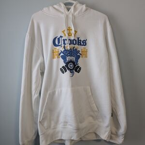 Crooks & Castles White Hoodie with Blue and Gold Graphic